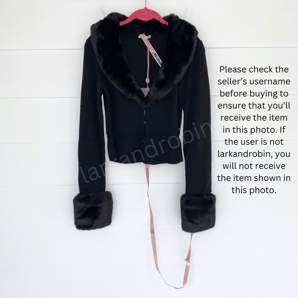 NEW House of CB Blanche Faux Fur Trim Cardigan Black Small - Picture 15 of 17